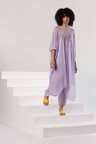 AHD LA Lilac Purple Silk Chiffon Crop Top Shirt & Lilac Purple Silk Chiffon Pants by Anthony Hamdan Djendeli