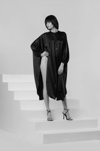 AHD LA Black Satin Silk Dress Tunic by Anthony Hamdan Djendeli