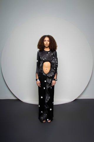 Conceptual Long Black Silk Dress - Djendeli - Vogue Dress - Dresses - Black/White - Silk