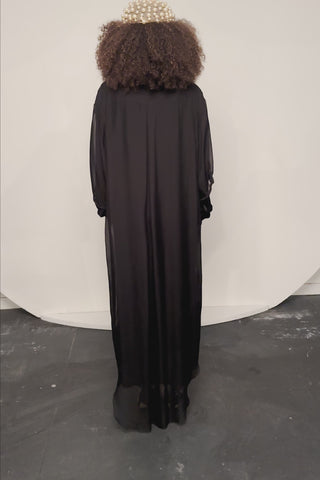 Black Silk Button Up Dress - DJENDELI - Atlas Djellaba Dress