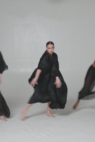 AHD LA Black Satin Silk Dress Tunic by Anthony Hamdan Djendeli