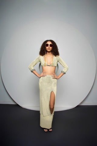 High-Waisted Bodycon Skirt With Slit - Djendeli - Alijah Skirt - Skirts - Ivory