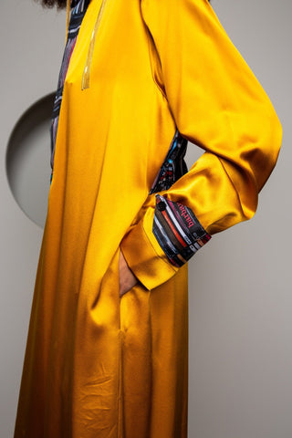 Modern Djellaba-Style Gold Silk Dress - Djendeli - Dalila Djellaba Dress - Dresses - Gold/Multicolor - Silk/Polyester