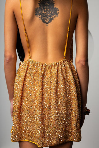 Djendeli - Golden Dress - Dresses - Gold/Black - Sequined