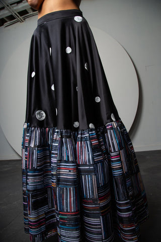 Conceptual Satin Silk Maxi Skirt - Djendeli - Hill Skirt - Skirts - Black/White/Multicolor - Silk/Polyester