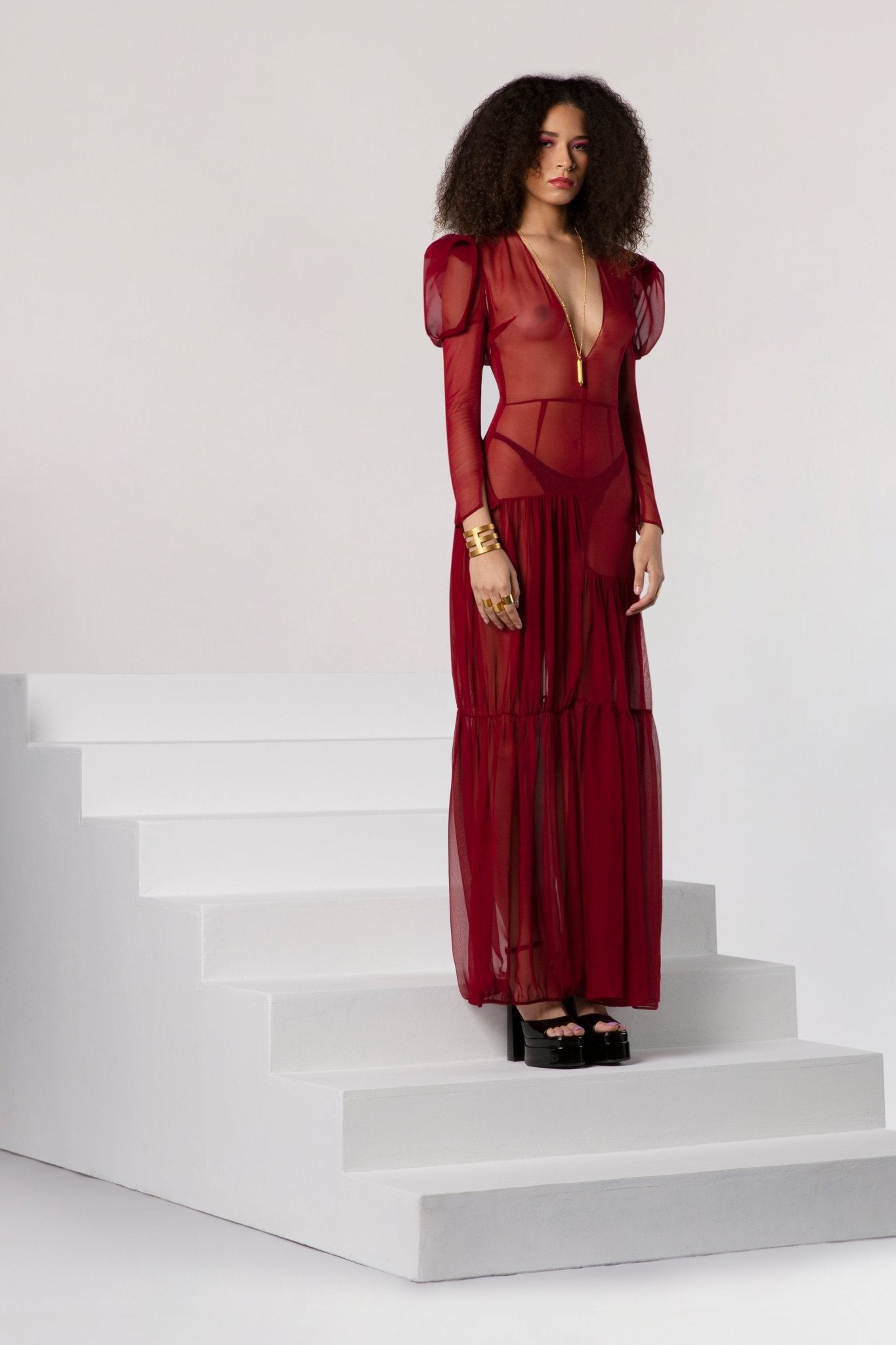 Red Silk Chiffon Dress - DJENDELI Red Silk Chiffon Dress - DJENDELI