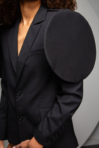 Women's Black Wool Tuxedo Jacket with Silk Lining - Djendeli - Rock Me Baby Tuxedo Jacket - Coats & Jackets - Black - Wool