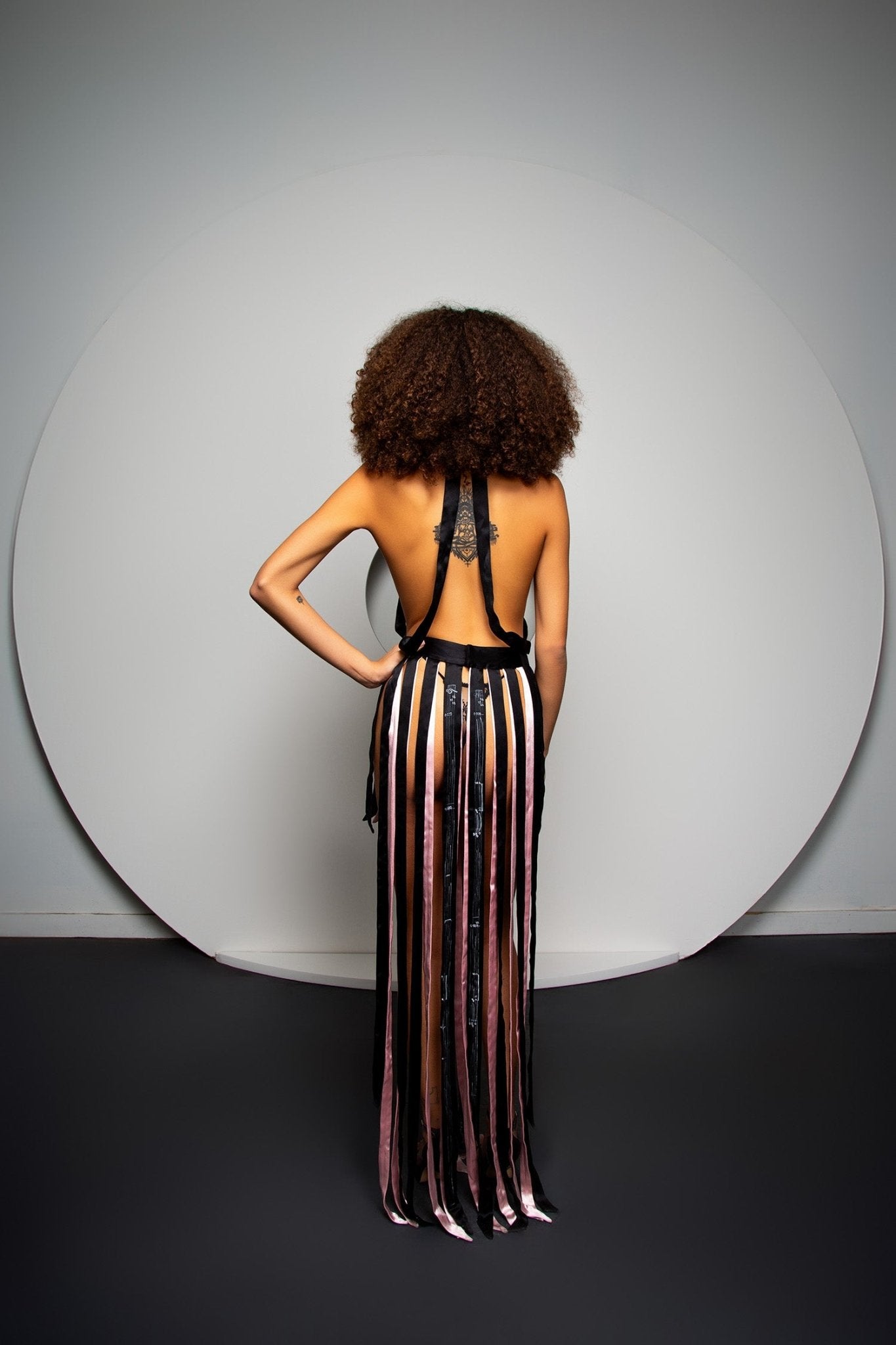 simply silk dresses Sculptural Silk Strap Dress, Black/Pink, Hand-Painted Music Notes