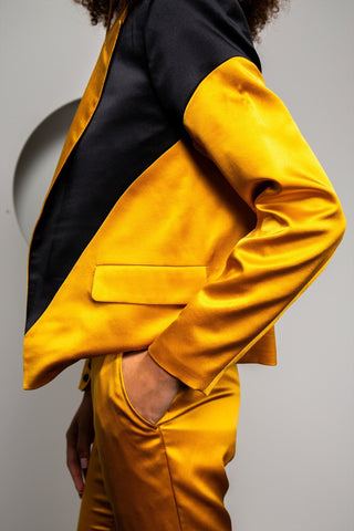 Women's Single-Breasted Tuxedo Jacket - Djendeli - Solstice Jacket - Coats & Jackets - Gold/Black - Silk