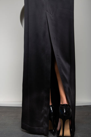 High-Waisted Silk Skirt with Back Slit - Djendeli - Veronica Skirt - Skirts - Black - Silk